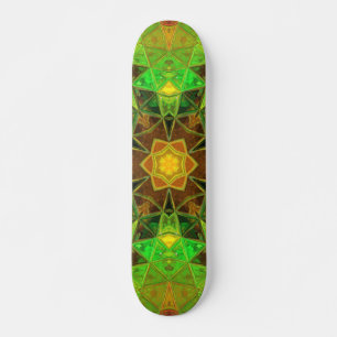 Skateboard Mosaic Kaleidoscope Flor verde y Naranja