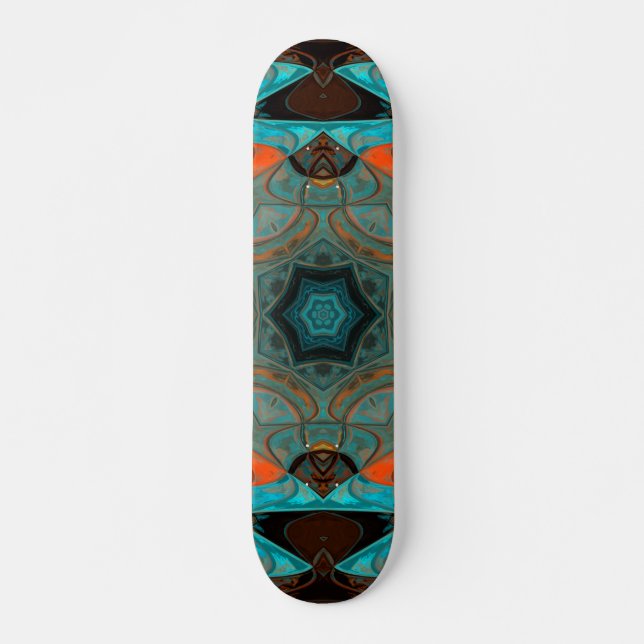 Skateboard Mosaic Mandala Flor Azul y Naranja (Anverso )