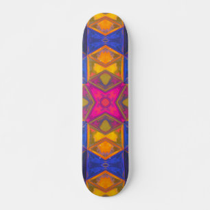 Skateboard Mosaico Kaleidoscope cuadrado amarillo azul y rosa