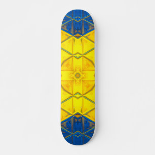 Skateboard Mosaico Kaleidoscope cuadrado amarillo y azul