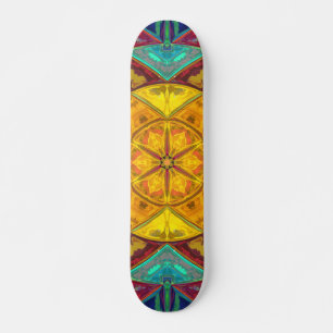 Skateboard Mosaico Kaleidoscope Flor amarillo azul y rojo