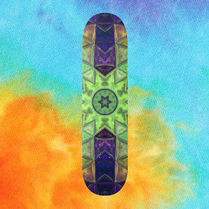 Skateboard Mosaico Kaleidoscope Flor Amarillo Verde y Púrpura