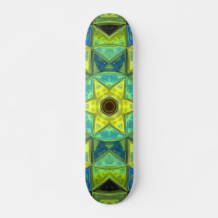 Skateboard Mosaico Kaleidoscope Flor amarillo y azul