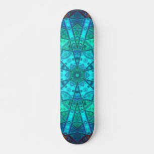 Skateboard Mosaico Kaleidoscope Flor azul morado y rojo