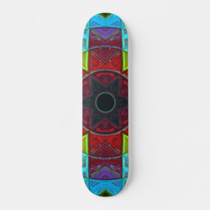 Skateboard Mosaico Kaleidoscope Flor azul rojo y verde