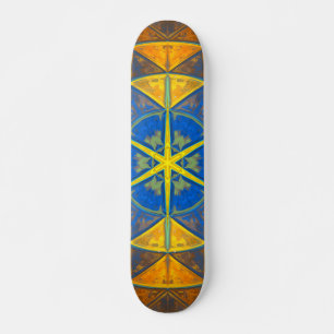 Skateboard Mosaico Kaleidoscope Flor azul y amarillo