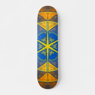 Skateboard Mosaico Kaleidoscope Flor azul y amarillo