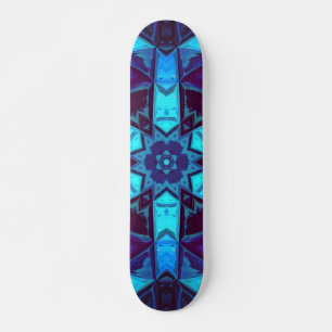 Skateboard Mosaico Kaleidoscope Flor azul y púrpura