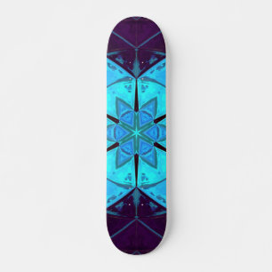 Skateboard Mosaico Kaleidoscope Flor azul y púrpura