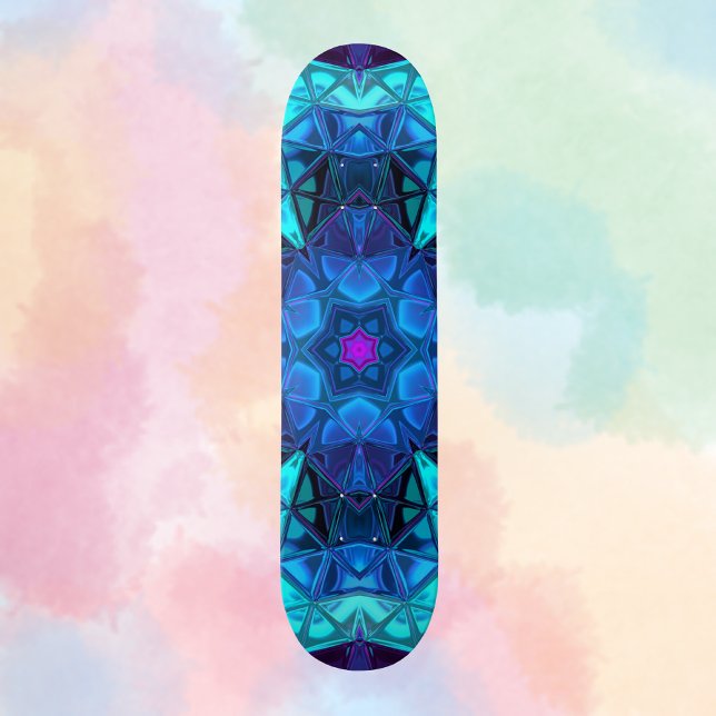 Skateboard Mosaico Kaleidoscope Flor azul y púrpura (Subido por el creador)