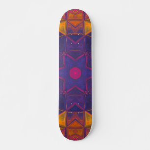 Skateboard Mosaico Kaleidoscope Flor morado amarillo y rosa
