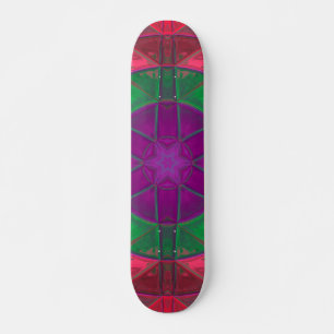 Skateboard Mosaico Kaleidoscope Flor morado verde y rosa