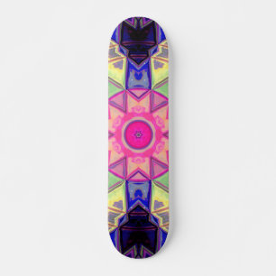 Skateboard Mosaico Kaleidoscope Flor rosa amarillo y azul