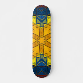 Skateboard Mosaico Mandala Flor amarillo azul y rojo