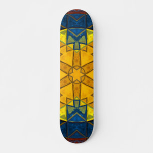 Skateboard Mosaico Mandala Flor amarillo azul y rojo