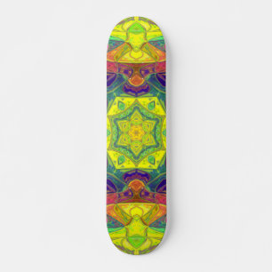 Skateboard Mosaico Mandala Flor amarillo azul y verde
