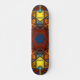 Skateboard Mosaico Mandala Flor Amarillo Rojo y Azul