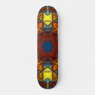 Skateboard Mosaico Mandala Flor Amarillo Rojo y Azul