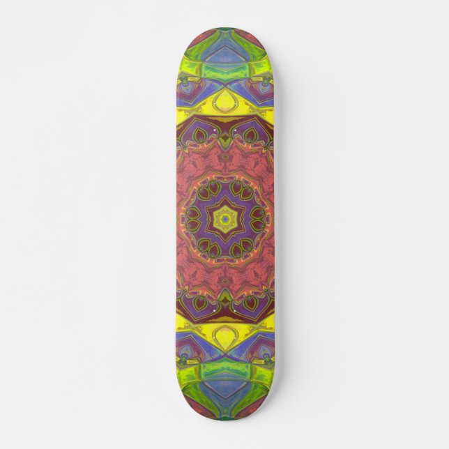 Skateboard Mosaico Mandala Flor amarillo rosa y verde (Anverso )