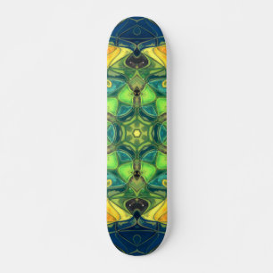 Skateboard Mosaico Mandala Flor Amarillo Verde y Azul