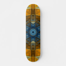 Skateboard Mosaico Mandala Flor Amarillo y Azul