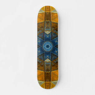 Skateboard Mosaico Mandala Flor Amarillo y Azul