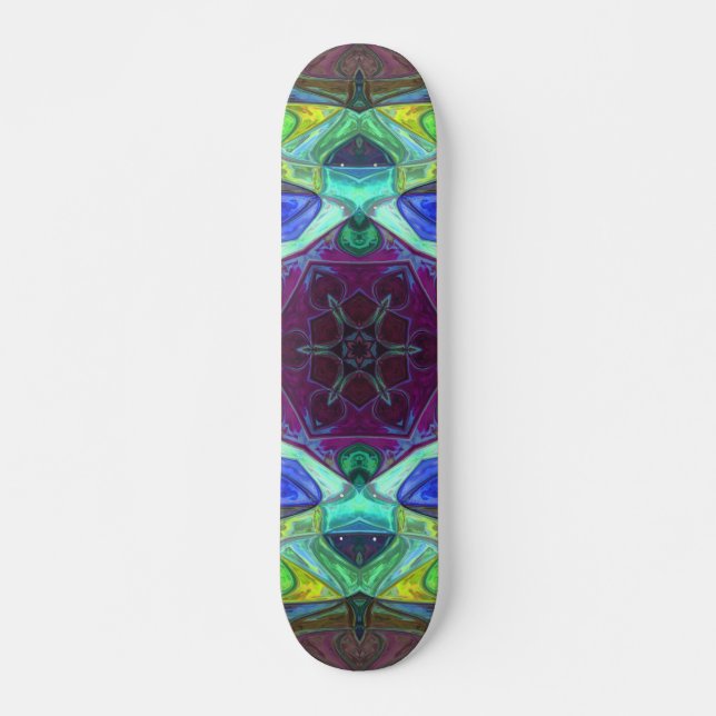Skateboard Mosaico Mandala Flor Azul morado y Verde (Anverso )