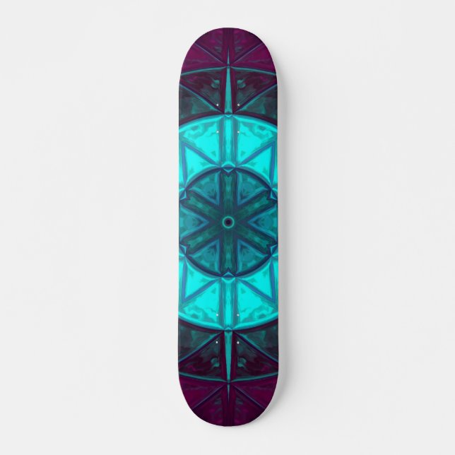 Skateboard Mosaico Mandala Flor Azul y Púrpura (Anverso )