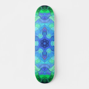 Skateboard Mosaico Mandala Flor Azul y Verde