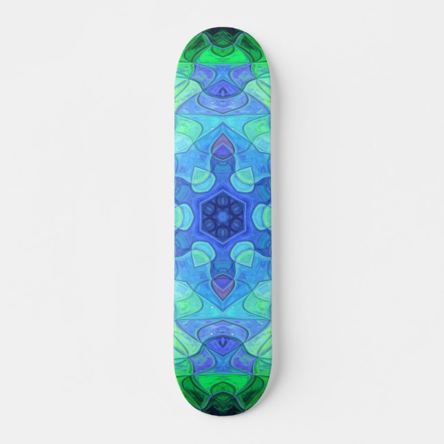 Skateboard Mosaico Mandala Flor Azul y Verde (Anverso )