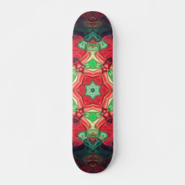 Skateboard Mosaico Mandala Flor Rojo Verde azulado y Azul