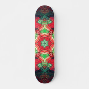 Skateboard Mosaico Mandala Flor Rojo Verde azulado y Azul