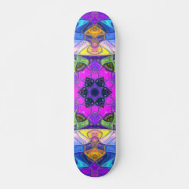 Skateboard Mosaico Mandala Flor rosa azul y amarillo