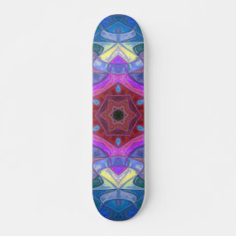 Skateboard Mosaico Mandala Flor rosa azul y amarillo