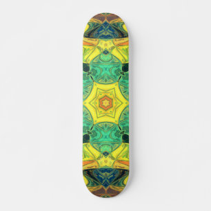 Skateboard Mosaico Mandala Flor Verde Amarillo azul y Naranja