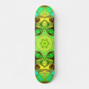 Skateboard Mosaico Mandala Flor Verde Azul y Amarillo