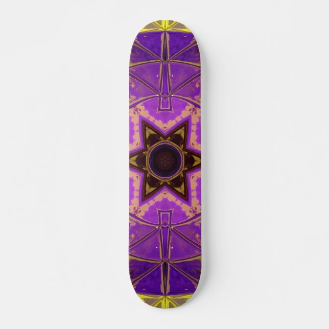 Skateboard Mosaico Mandala morado y amarillo (Anverso )