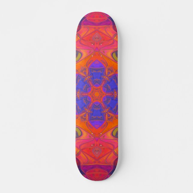 Skateboard Mosaico Mandala Naranja de flores morado y rosa (Anverso )