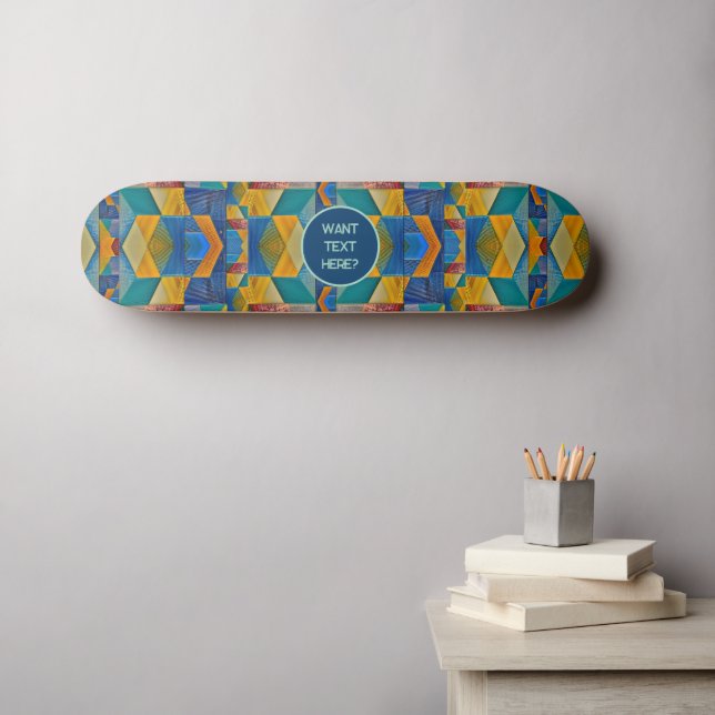 Skateboard Mosaico tribal: Formas Verde azuladas Naranjas azu (Arte de pared (horz))