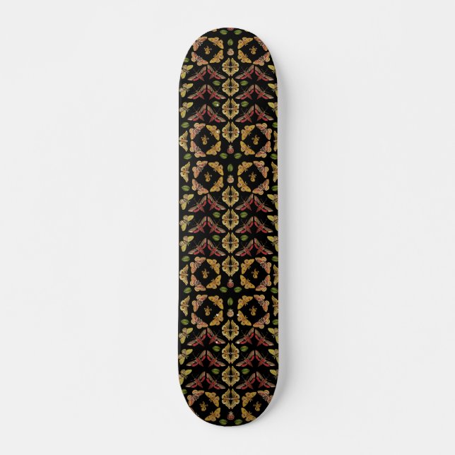 Skateboard Moth de arte folclórico y orquídea deco negro (Anverso )