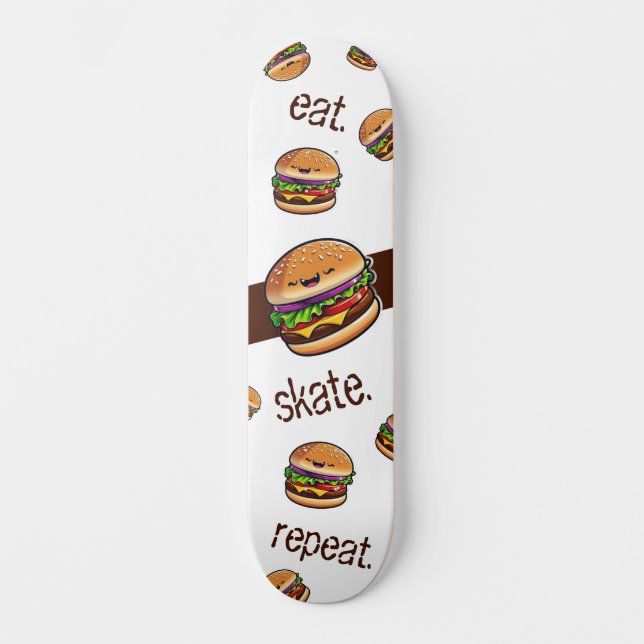 Skateboard motif burger kawaii "eat skate repeat" (Anverso)