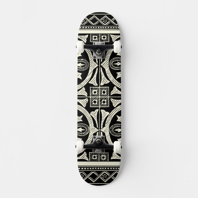Skateboard Motivo de Mandala en blanco y negro por Vision Stu (Anverso)