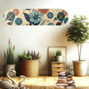 Skateboard Motivo Floral Retro Patrón Vintage Monograma de Mo