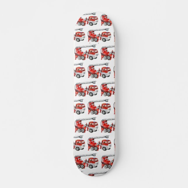 Skateboard Motor de bomberos rojos, ilustracion de camiones d (Anverso )