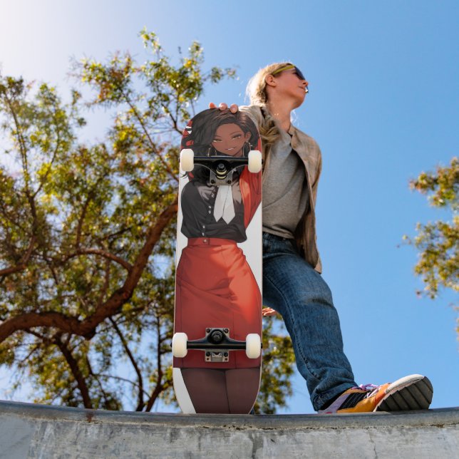 Skateboard Mujer animadora sonriente (Exterior 1)