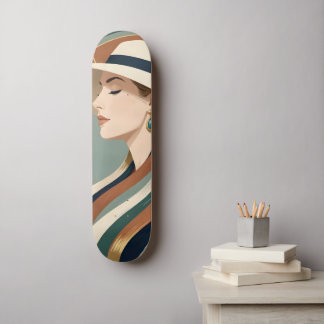 Skateboard Mujer con sombrero de sol art déco
