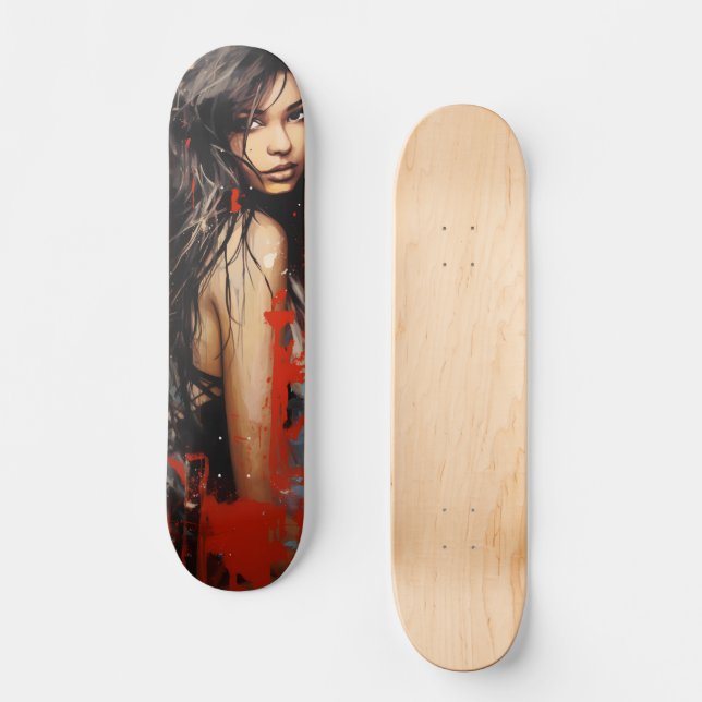 Skateboard Mujer de arte urbano (Anverso)
