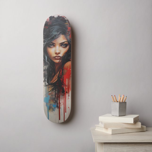 Skateboard Mujer de arte urbano (Arte de la pared)