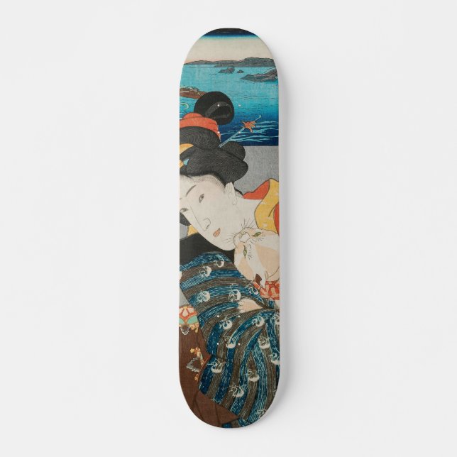 Skateboard Mujer jugando con la imagen japonesa de gato (Anverso )