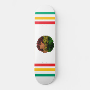 Skateboard Mujer negra rasta afro rojo amarillo verde